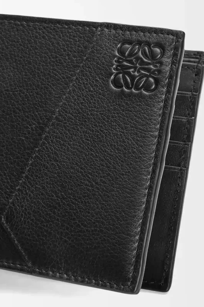 Cartera Puzzle con doble pliegue en piel de becerro clásica negra