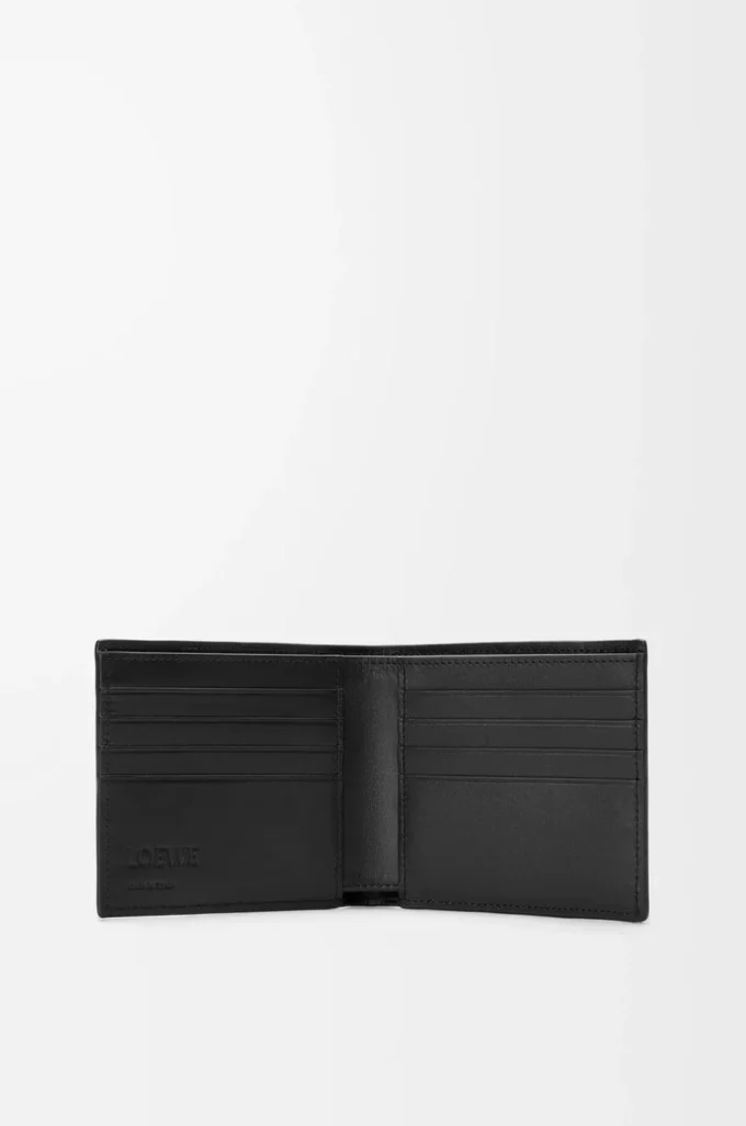 Cartera Puzzle con doble pliegue en piel de becerro granulada flexible, color negro