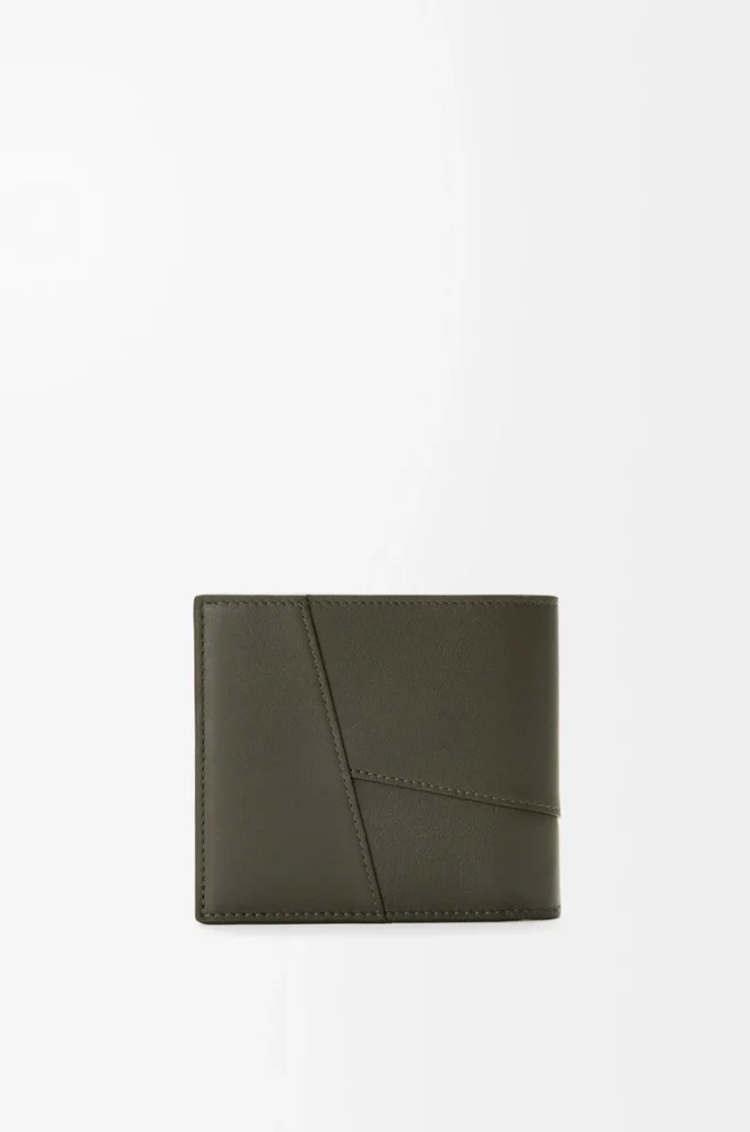 Cartera Puzzle de doble pliegue en piel de becerro clásica Dark Khaki
