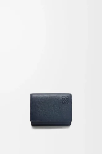 Cartera triple en piel de becerro granulada suave azul marino intenso