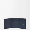 Cartera triple en piel de becerro granulada suave azul marino intenso