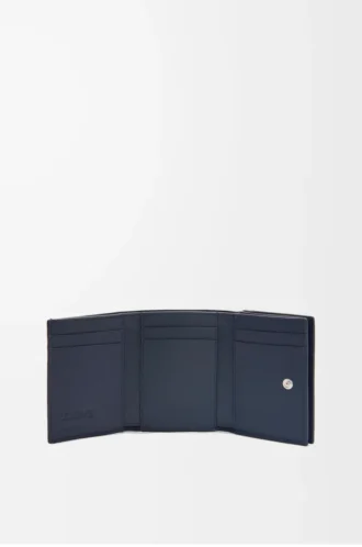 Cartera triple en piel de becerro granulada suave azul marino intenso