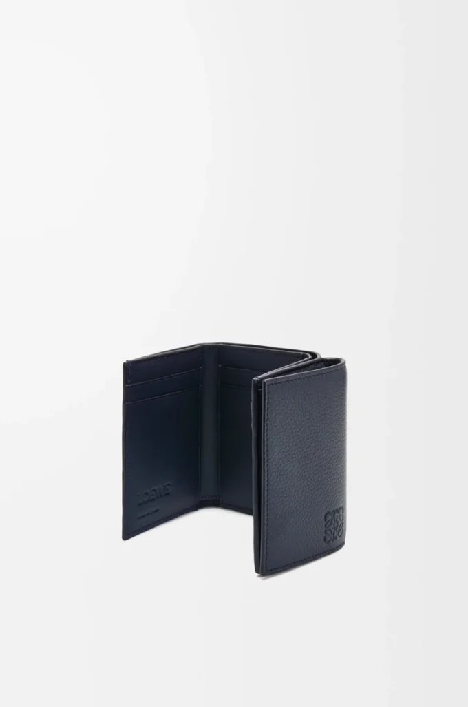 Cartera triple en piel de becerro granulada suave azul marino intenso