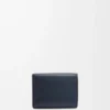 Cartera triple en piel de becerro granulada suave azul marino intenso