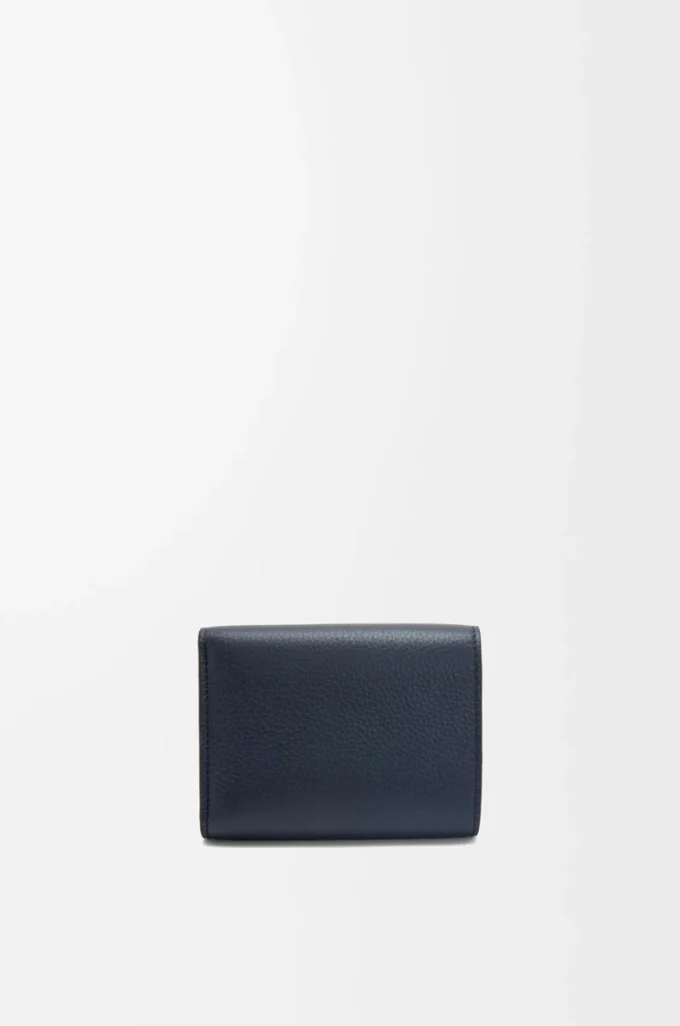 Cartera triple en piel de becerro granulada suave azul marino intenso