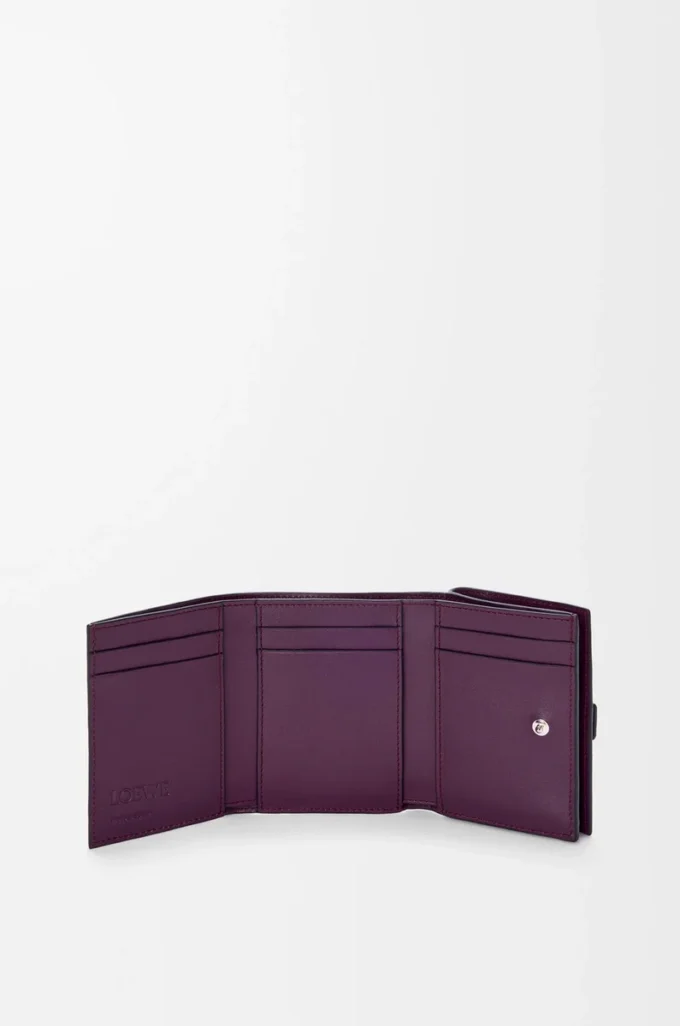 Cartera tríptica en piel de becerro granulada suave Dirty Mauve/Squirrel