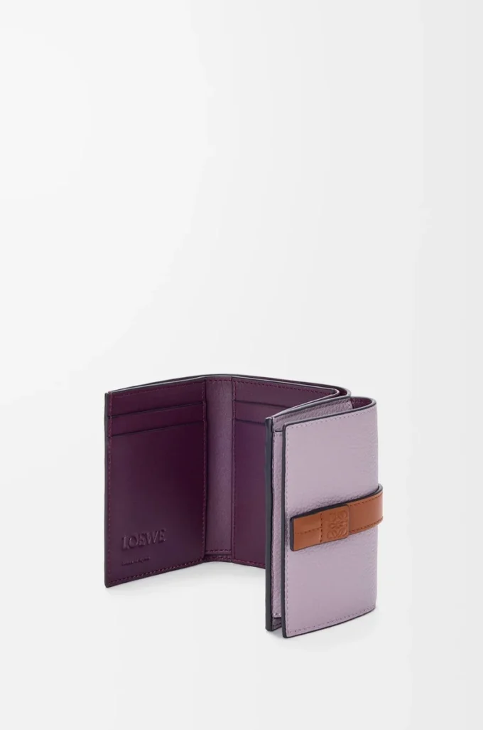 Cartera tríptica en piel de becerro granulada suave Dirty Mauve/Squirrel