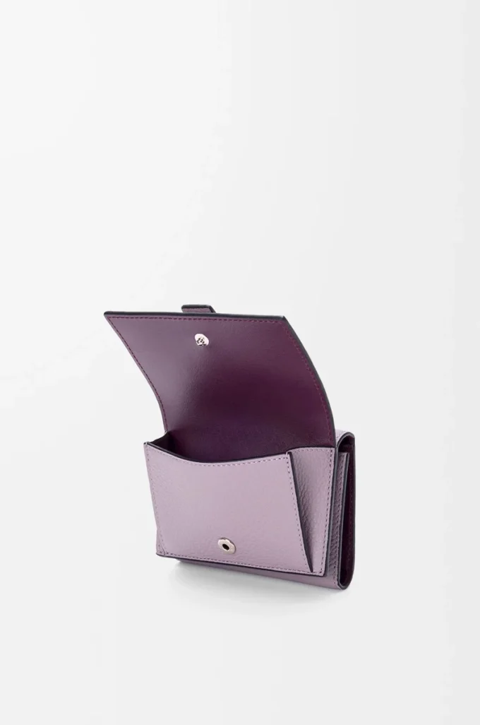 Cartera tríptica en piel de becerro granulada suave Dirty Mauve/Squirrel