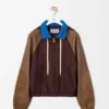 Cazadora bomber de nylon, piel de cordero napa y piel de becerro ante. Marrón
