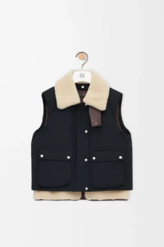 Chaleco acolchado de mezcla de piel de oveja y algodón Negro
