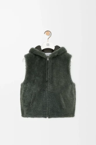 Chaleco de piel de oveja verde caqui
