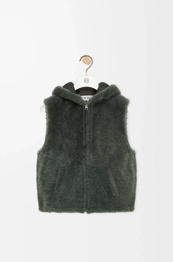 Chaleco de piel de oveja verde caqui Chaleco de piel de oveja verde caqui