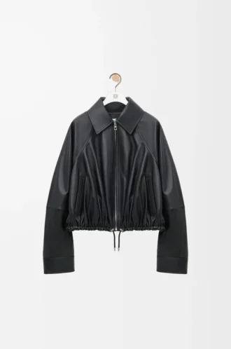 Chaqueta abullonada en piel de cordero napa. Negro Chaqueta abullonada en piel de cordero napa. Negro
