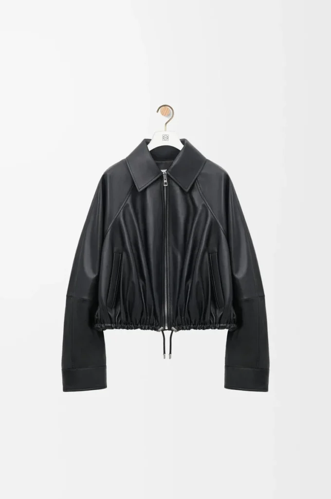 Chaqueta abullonada en piel de cordero napa. Negro Chaqueta abullonada en piel de cordero napa. Negro