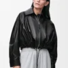 Chaqueta abullonada en piel de cordero napa. Negro Chaqueta abullonada en piel de cordero napa. Negro