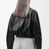 Chaqueta abullonada en piel de cordero napa. Negro Chaqueta abullonada en piel de cordero napa. Negro