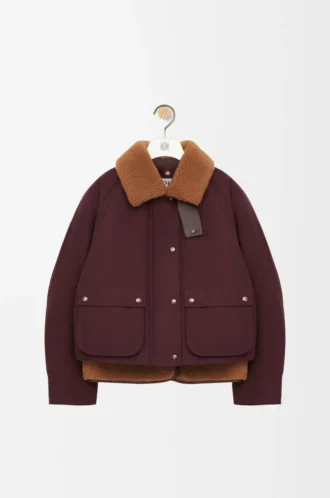 Chaqueta acolchada en mezcla de piel de oveja y algodón Burdeos