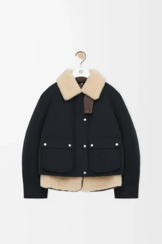Chaqueta acolchada en mezcla de piel de oveja y algodón Negro