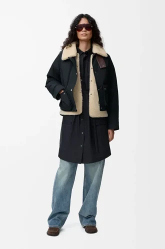 Chaqueta acolchada en mezcla de piel de oveja y algodón Negro