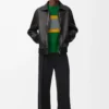 Chaqueta bomber de piel de cordero napa. Negro