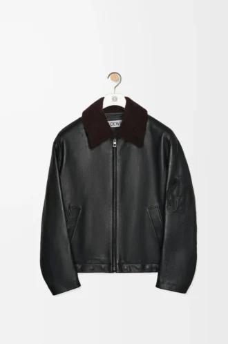 Chaqueta bomber de piel de cordero napa. Negro/Marrón. Chaqueta bomber de piel de cordero napa. Negro/Marrón.