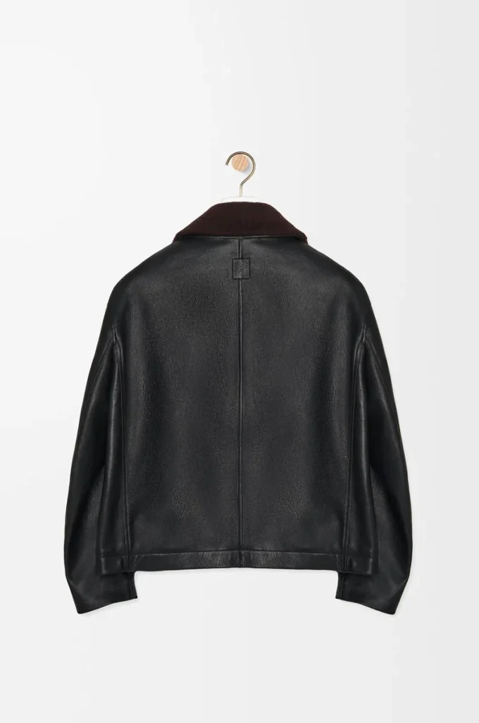 Chaqueta bomber de piel de cordero napa. Negro/Marrón. Chaqueta bomber de piel de cordero napa. Negro/Marrón.