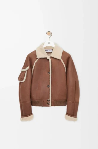Chaqueta bomber de piel de oveja marrón Chaqueta bomber de piel de oveja marrón