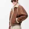 Chaqueta bomber de piel de oveja marrón Chaqueta bomber de piel de oveja marrón