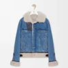 Chaqueta camionera en denim y piel de oveja azul denim