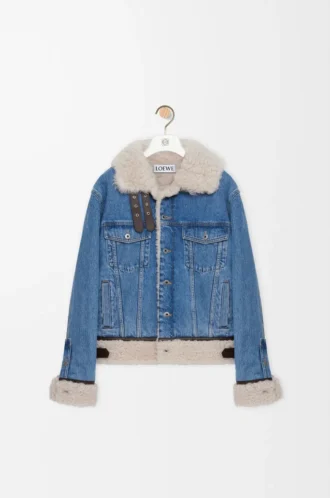 Chaqueta camionera en denim y piel de oveja azul denim Chaqueta camionera en denim y piel de oveja azul denim