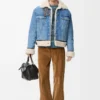 Chaqueta camionera en denim y piel de oveja azul denim