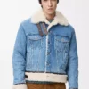 Chaqueta camionera en denim y piel de oveja azul denim