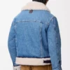 Chaqueta camionera en denim y piel de oveja azul denim