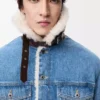 Chaqueta camionera en denim y piel de oveja azul denim