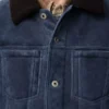 Chaqueta camionero en piel de oveja azul marino/marrón Chaqueta camionero en piel de oveja azul marino/marrón