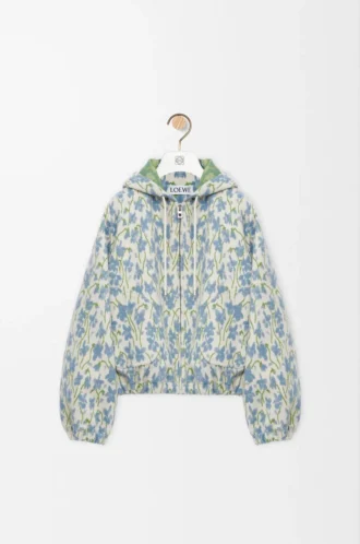 Chaqueta con capucha de lana y algodón, color blanco/azul