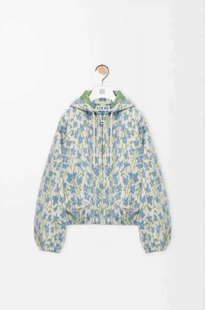 Chaqueta con capucha de lana y algodón, color blanco/azul Chaqueta con capucha de lana y algodón, color blanco/azul