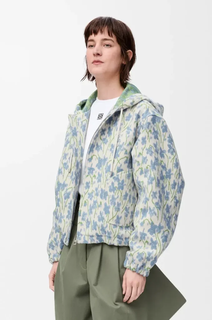 Chaqueta con capucha de lana y algodón, color blanco/azul Chaqueta con capucha de lana y algodón, color blanco/azul