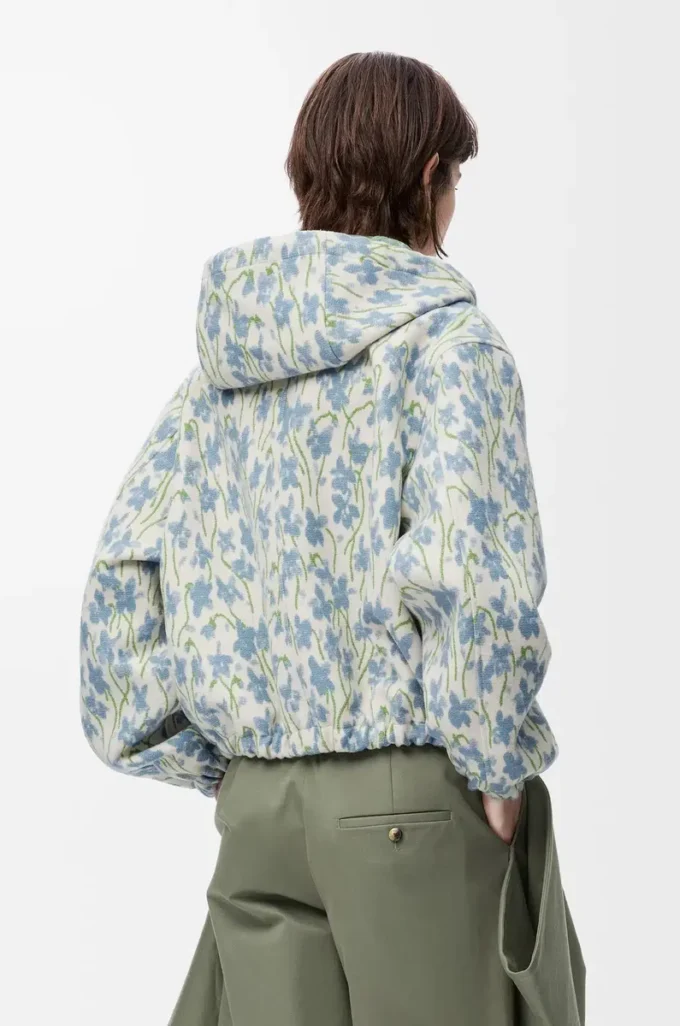 Chaqueta con capucha de lana y algodón, color blanco/azul Chaqueta con capucha de lana y algodón, color blanco/azul