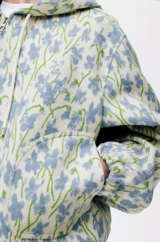 Chaqueta con capucha de lana y algodón, color blanco/azul Chaqueta con capucha de lana y algodón, color blanco/azul
