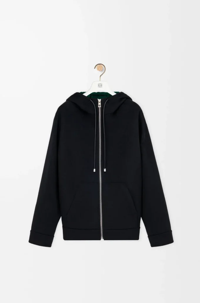 Chaqueta con capucha de lana y cachemira Negro/Verde Chaqueta con capucha de lana y cachemira Negro/Verde