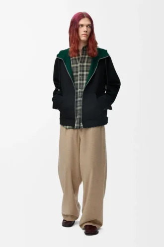 Chaqueta con capucha de lana y cachemira Negro/Verde