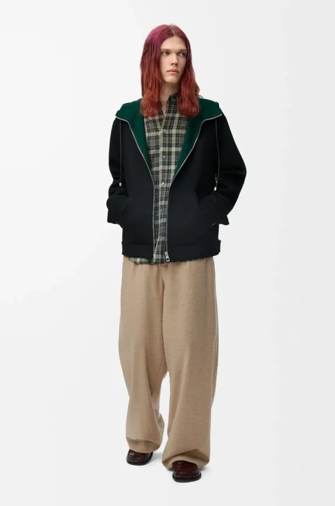 Chaqueta con capucha de lana y cachemira Negro/Verde Chaqueta con capucha de lana y cachemira Negro/Verde