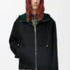Chaqueta con capucha de lana y cachemira Negro/Verde Chaqueta con capucha de lana y cachemira Negro/Verde