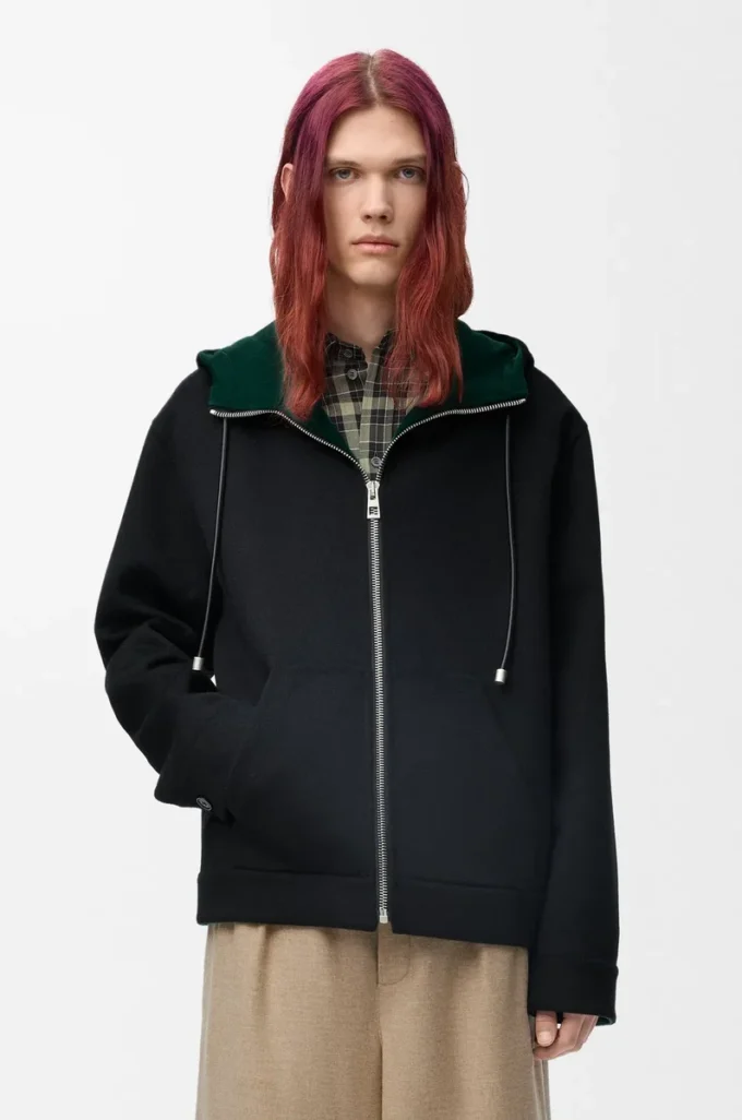 Chaqueta con capucha de lana y cachemira Negro/Verde Chaqueta con capucha de lana y cachemira Negro/Verde