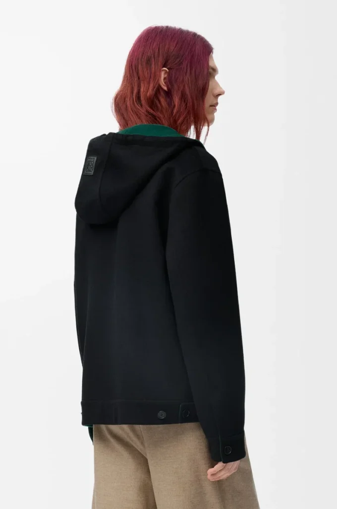 Chaqueta con capucha de lana y cachemira Negro/Verde Chaqueta con capucha de lana y cachemira Negro/Verde