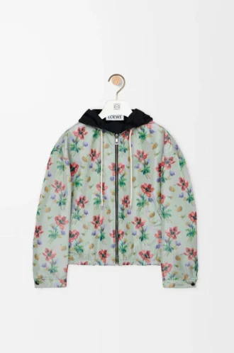 Chaqueta con capucha de poliéster y seda Verde/Rojo
