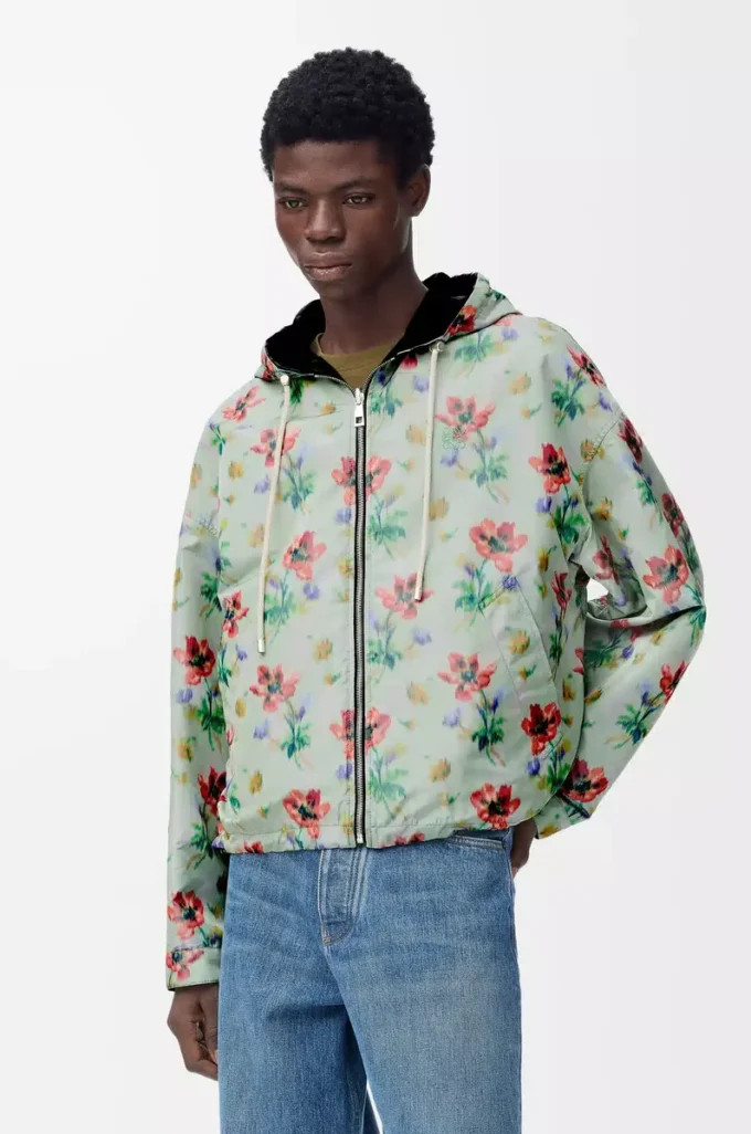 Chaqueta con capucha de poliéster y seda Verde/Rojo Chaqueta con capucha de poliéster y seda Verde/Rojo