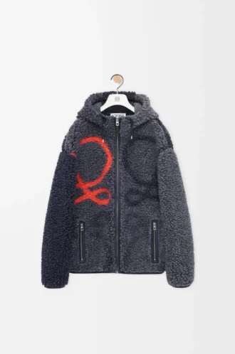 Chaqueta con capucha en mezcla de lana azul marino/naranja Chaqueta con capucha en mezcla de lana azul marino/naranja