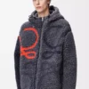 Chaqueta con capucha en mezcla de lana azul marino/naranja